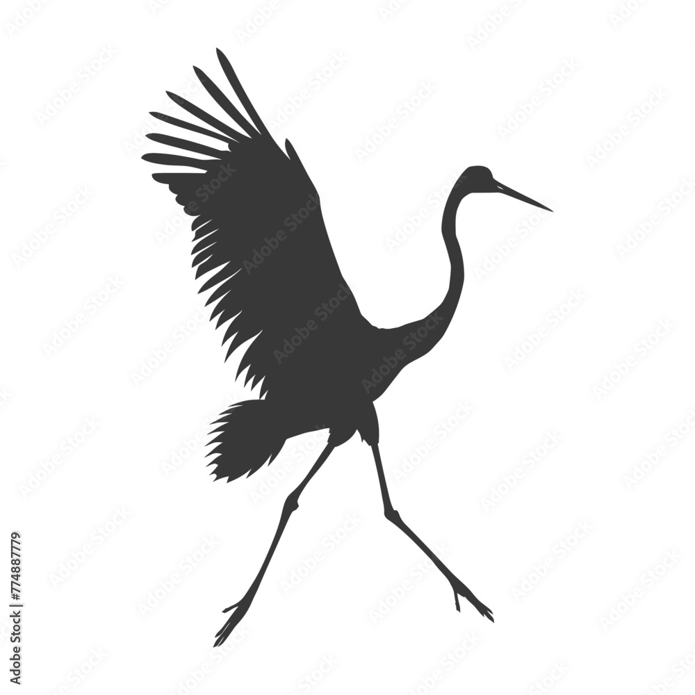 Fototapeta premium Silhouette crane bird animal fly black color only full body