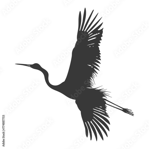 Silhouette crane bird animal fly black color only full body