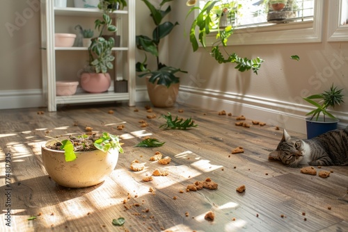 Cat s Mischief  Interior Scene After Flowerpot Mishap