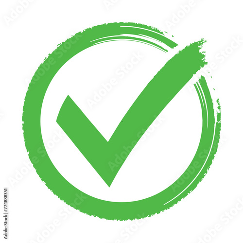 green checkmark with right tick brush texture grunge isolated on white background vector design