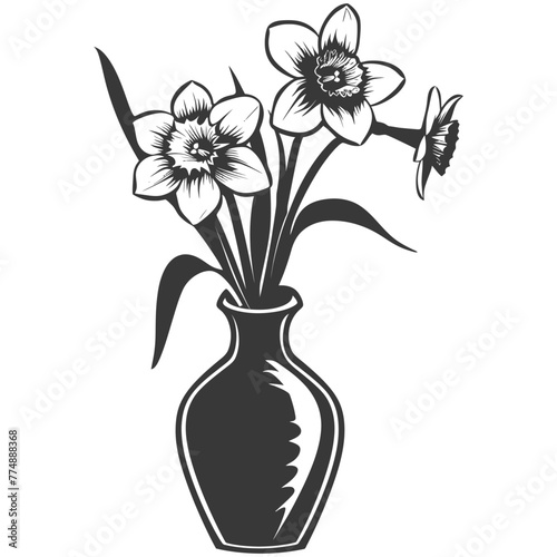 Silhouette daffodil flower in the vase black color only