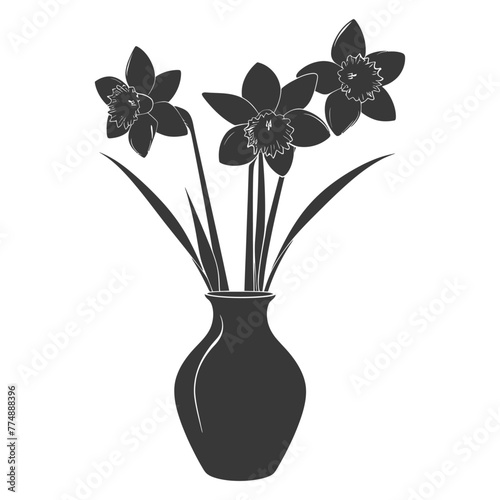 Silhouette daffodil flower in the vase black color only