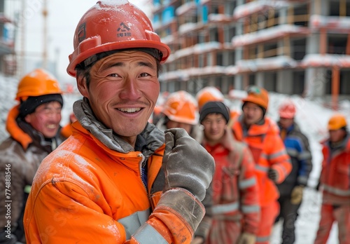 Young Kazakh Workers in High Visibility Gear