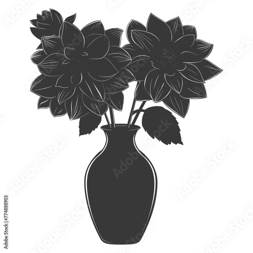 Silhouette dahlia flower in the vase black color only