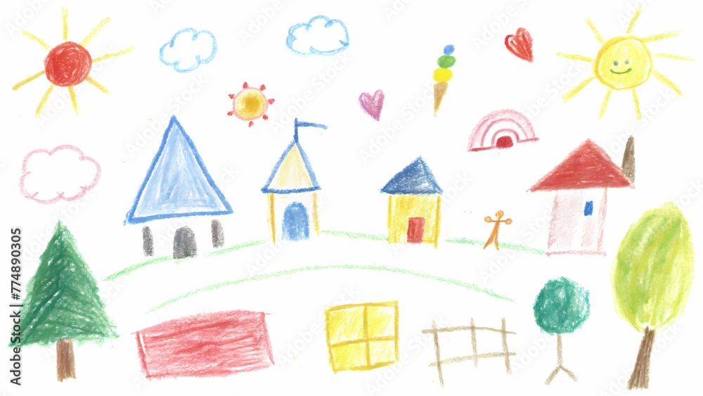 Whimsical Crayon Creations, Child's Hand-Drawn Artwork Whimsical Crayon Creations, Child's Hand-Drawn Artwork