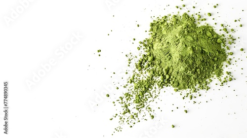 Generative AI : Heap of matcha green tea powder isolated on white background, Organic product from the nature for healthy with traditional style