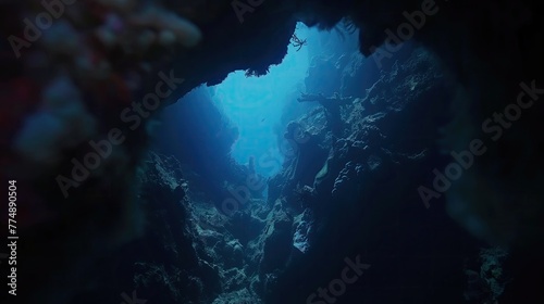 Underwater Cavern Exploration, Serene Oceanic Cave Exploration