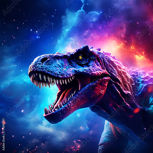 
T Rex. Colorful Deep Space Nebula with electric blue light. wallpaper concept
