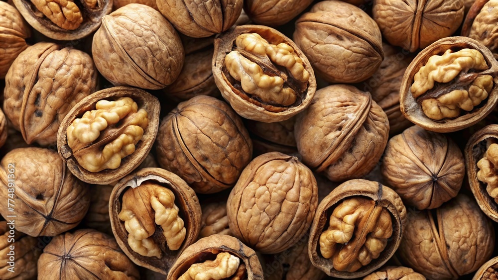 Fresh walnuts at the market top view Fresh walnuts at the market top view