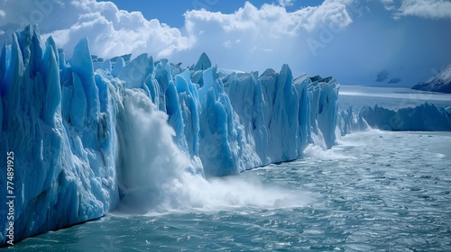 Environmental Crisis: Melting Glacier with Water Cascades