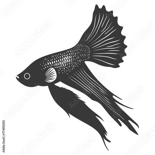 Silhouette guppy fish animal black color only full body