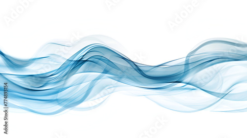 Abstract blue smooth wave lines, on a white background. Design element ,swirling movement of the blue smoke group, abstract line Isolated on white background 