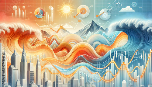 Warming Waves A banner illustrating the warming waves of El Niño with heatwave abstract patterns. in financial growth and innovation abstract theme