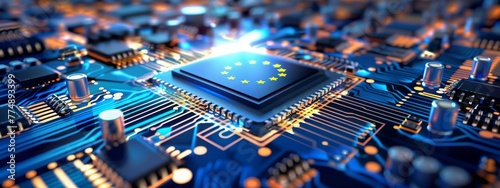 European Union microelectronics production with PCB making and automated soldering machine for EU flag
