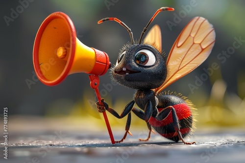The character of a bee speaking through a megaphone photo