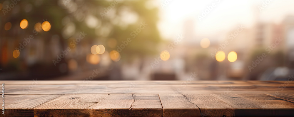 empty old wooden table with blured background. Plank board banner. empty old wooden table with blured background. Plank board banner.