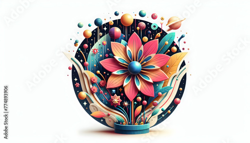 3d flat icon as Astral Bloom Flowers and botanicals with an astral twist. in financial growth and innovation abstract theme with isolated white background ,Full depth of field, high quality ,include c
