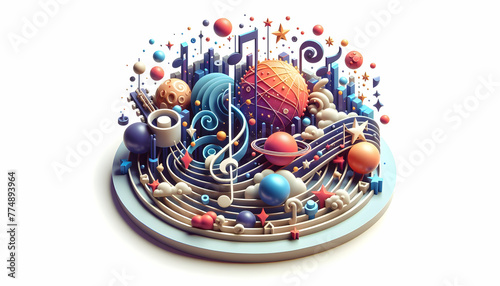 3d flat icon as Astral Orchestration The grand orchestration of celestial bodies in motion. in financial growth and innovation abstract theme with isolated white background ,Full depth of field, high 