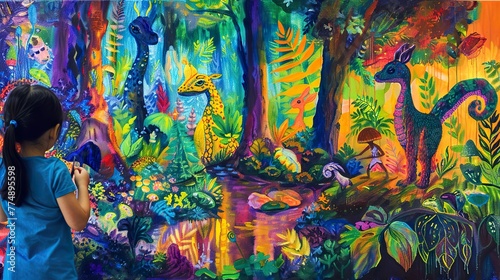Enchanted Forest vibrant colors on canvas © Jiraphiphat