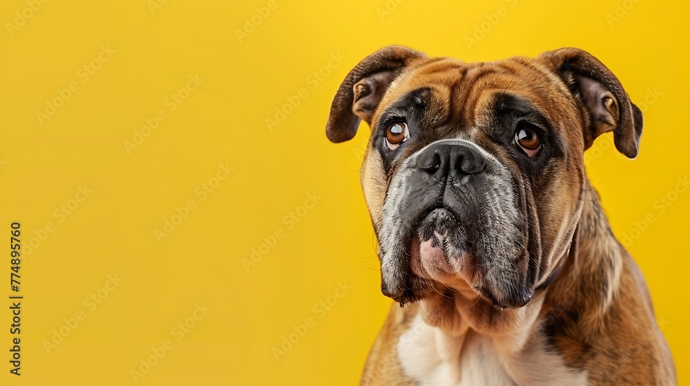 Generative AI : English bulldog in front of a yellow background