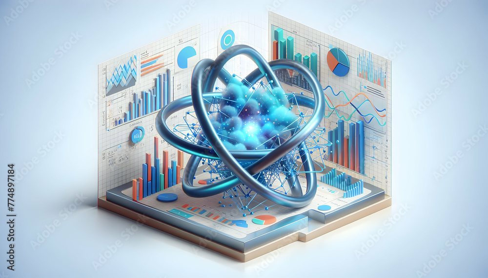 3d flat icon as Quantum Growth An ad with quantum computing graphics intertwined with financial growth charts. in financial growth and innovation abstract theme with isolated white background ,Full de 3d flat icon as Quantum Growth An ad with quantum computing graphics intertwined with financial growth charts. in financial growth and innovation abstract theme with isolated white background ,Full de