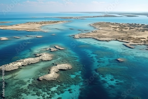 Coastline of Qatar. Clear water. Aerial drone view. Generative AI Art. Beautiful view.
