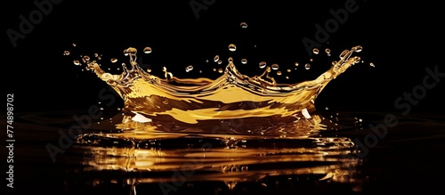 A golden crown splashing on a black surface