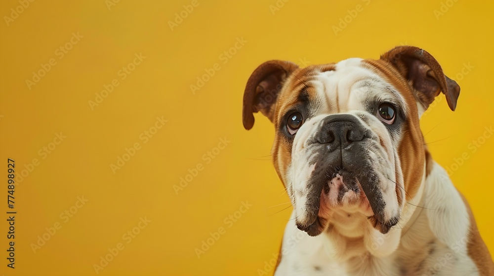 Generative AI : English bulldog in front of a yellow background