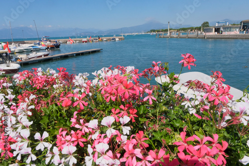 Desenzano del Garda, panorama of the port with flowers © tino