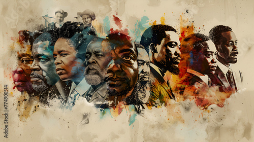 Black history month concept poster, February, Group of African American people looking bravely, African-Americans Black history month, Generative AI
