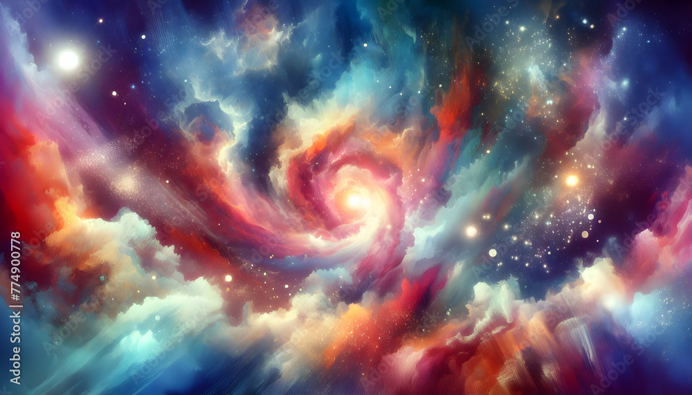 Galactic Watercolors Soft watercolor renditions of galaxies and cosmic phenomena. in financial growth and innovation abstract theme ,Full depth of field, clean bright tone, high quality ,include copy 