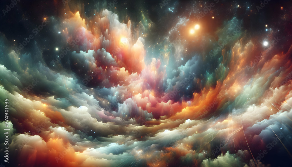 Nebular Visions Dreamlike visions of nebulae and cosmic clouds. in financial growth and innovation abstract theme ,Full depth of field, clean bright tone, high quality ,include copy space, No noise, c