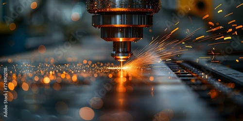 Sparks Fly as a CNC Milling Machine Shapes a Metal Part in High-Tech Manufacturing. Concept CNC Milling, Metal Fabrication, High-Tech Manufacturing, Precision Engineering, Industrial Processes