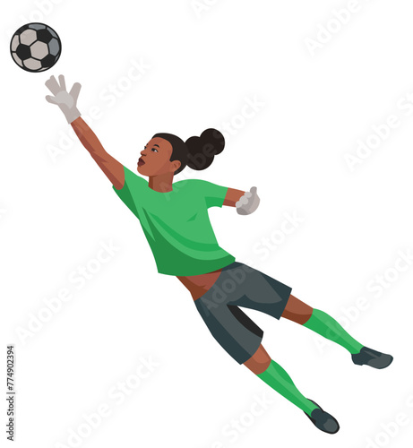 South African girl women's football goalkeeper jumping and catching the ball