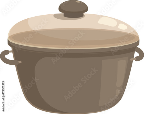 Coating saucepan icon cartoon vector. Glass lid closed. Steel material
