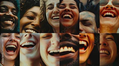 A collage of diverse facial expressions, capturing the moments of connection and understanding that arise from shared experiences and mutual empathy. photo