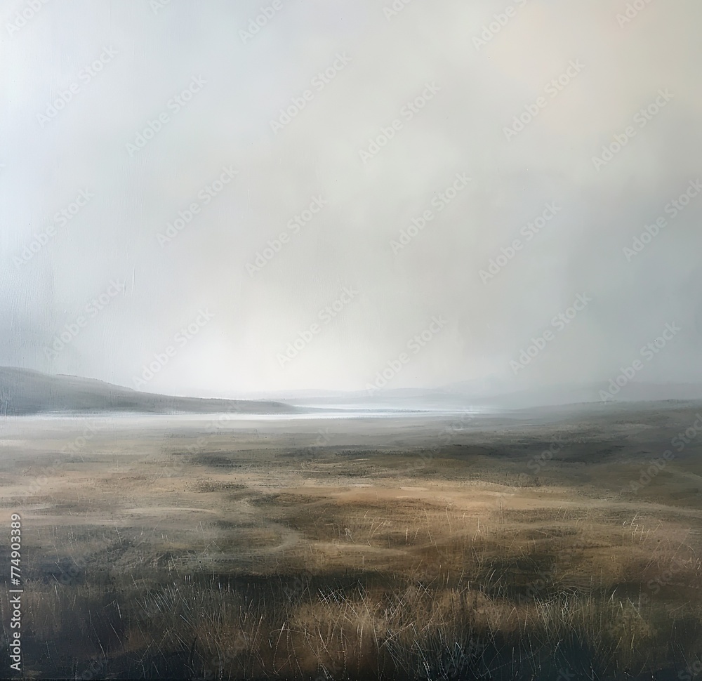 Gemälde einer skandinavischen Landschaft, Berg, Tal und See, Himmel mit Wolken, düster und melancholisch Gemälde einer skandinavischen Landschaft, Berg, Tal und See, Himmel mit Wolken, düster und melancholisch