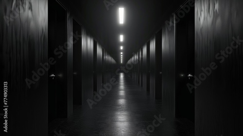 Endless corridor. Digital cyberspace, sci-fi concept tunnel, 3D rendering.