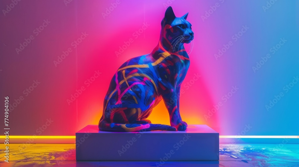 Naklejka premium Graffiti Sphinx: Photograph of a Cat Painted with Graffiti