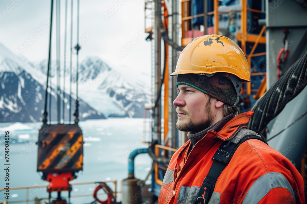 Engineer overlooking Arctic offshore operations Engineer overlooking Arctic offshore operations