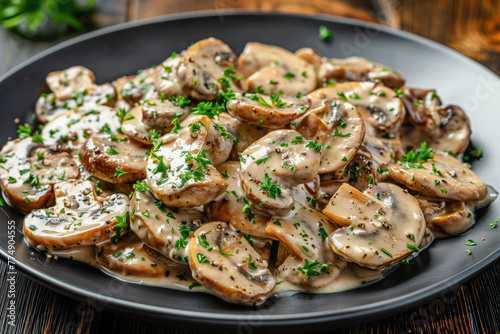 Creamy garlic parmesan mushrooms on plate