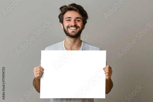 Happy individual holding a sign ready for personalized messages