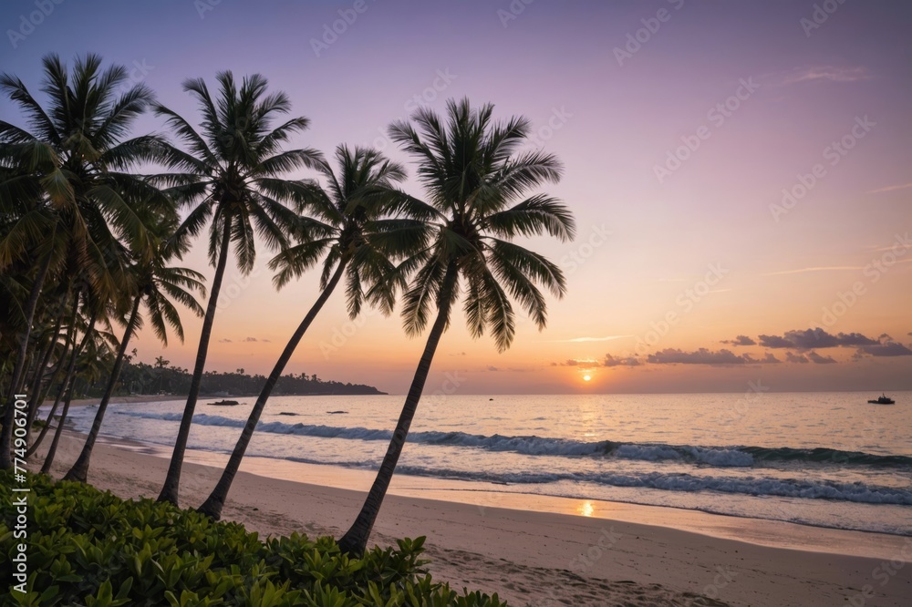 Palm trees and beach at dusk