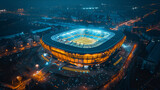 champions league stadium at night, drone view, world Olympic, world sports day, Generative Ai