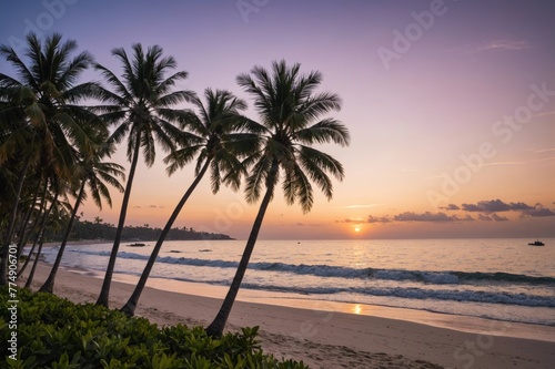 Palm trees and beach at dusk © ThomasLENNE