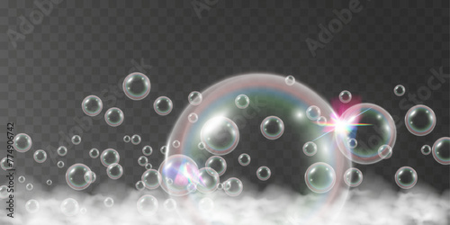 Air bubbles.Soap foam vector illustration on a transparent background.	

