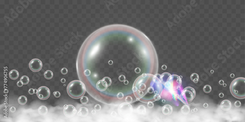 Air bubbles.Soap foam vector illustration on a transparent background.	

