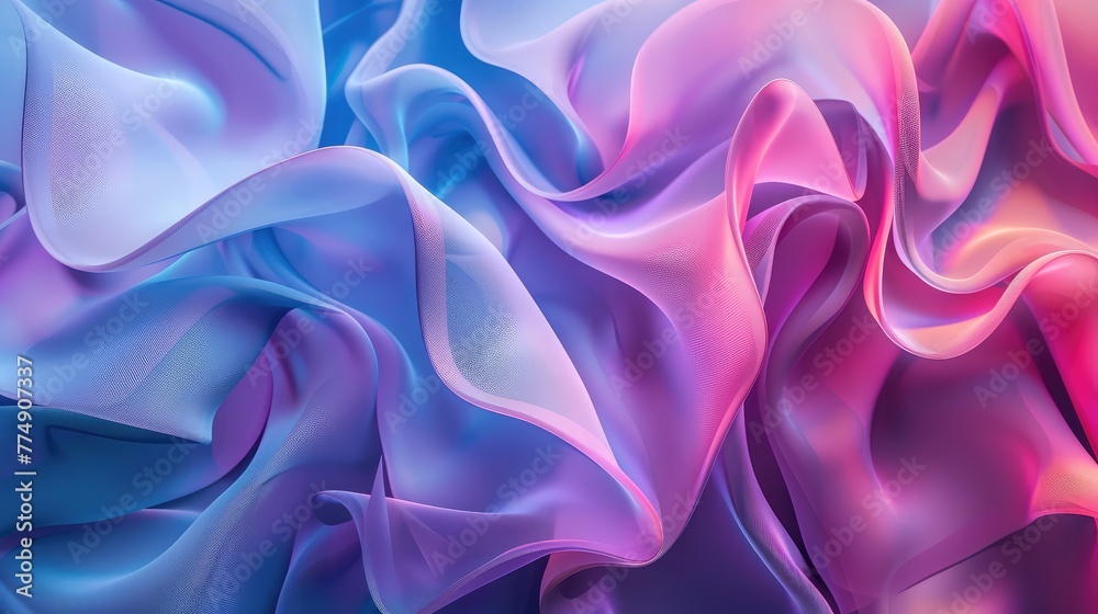 3d render, abstract modern minimal background with violet pink blue textile folds, fashion wallpaper with fabric layers ,abstract background with smooth silk or satin in pink and blue colors
