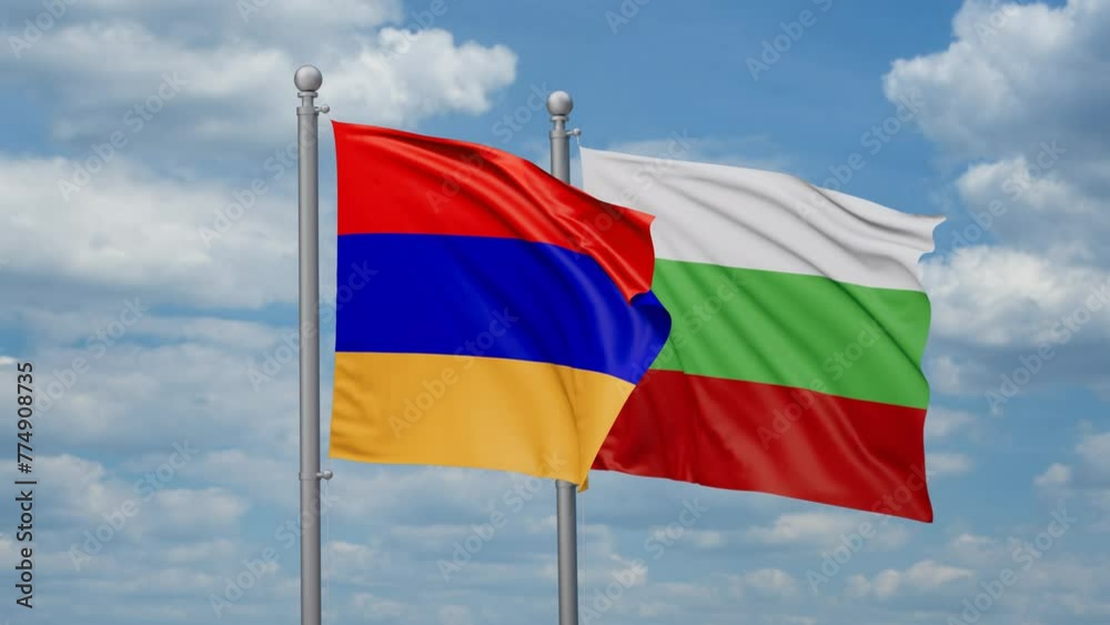 Bulgaria and Armenia two flags waving together, looped video, two country relations concept Bulgaria and Armenia two flags waving together, looped video, two country relations concept