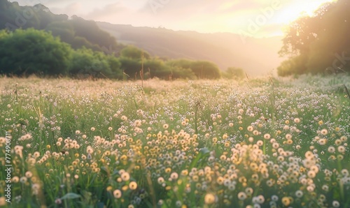 Spring meadow at early morning